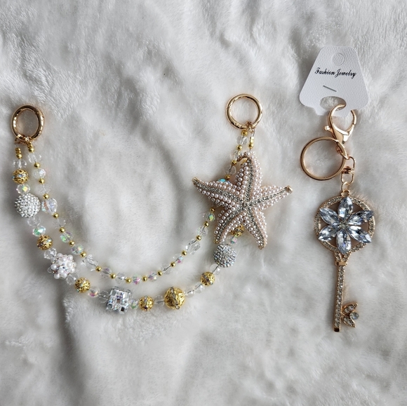 Gold and Silver Starfish Purse Charm Jewelry Chain And Keychain Bag Charm Chain - Picture 1 of 10
